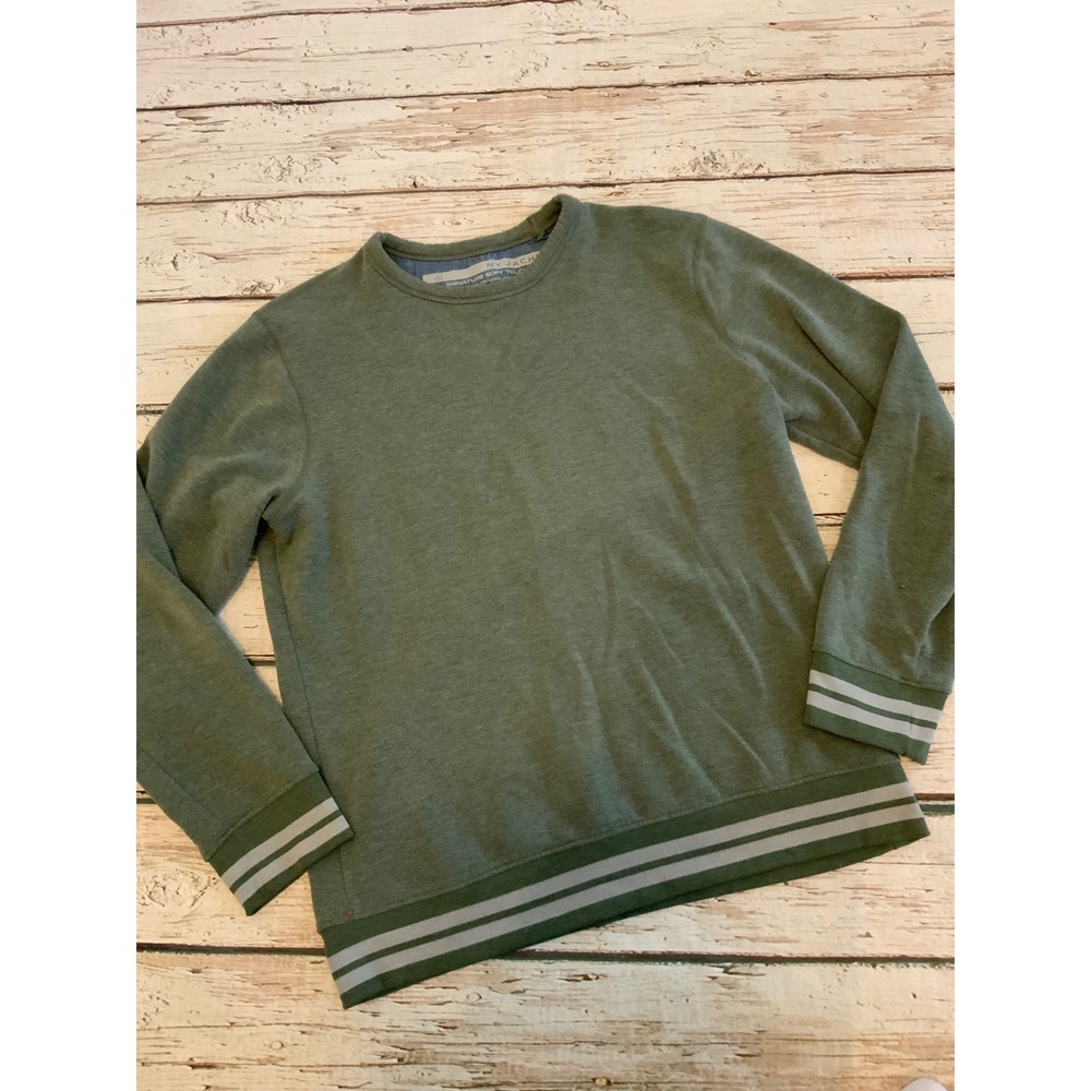 NY Jachs Signature Soft Touch Sweatshirt Mens Large Olive Green Striped‎ Trim L